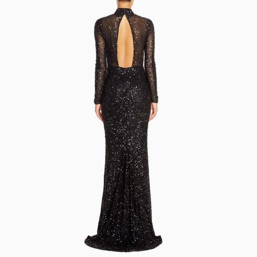 Parker Black Sequin Embellished Long Gown Dress 6 - Picture 3 of 5